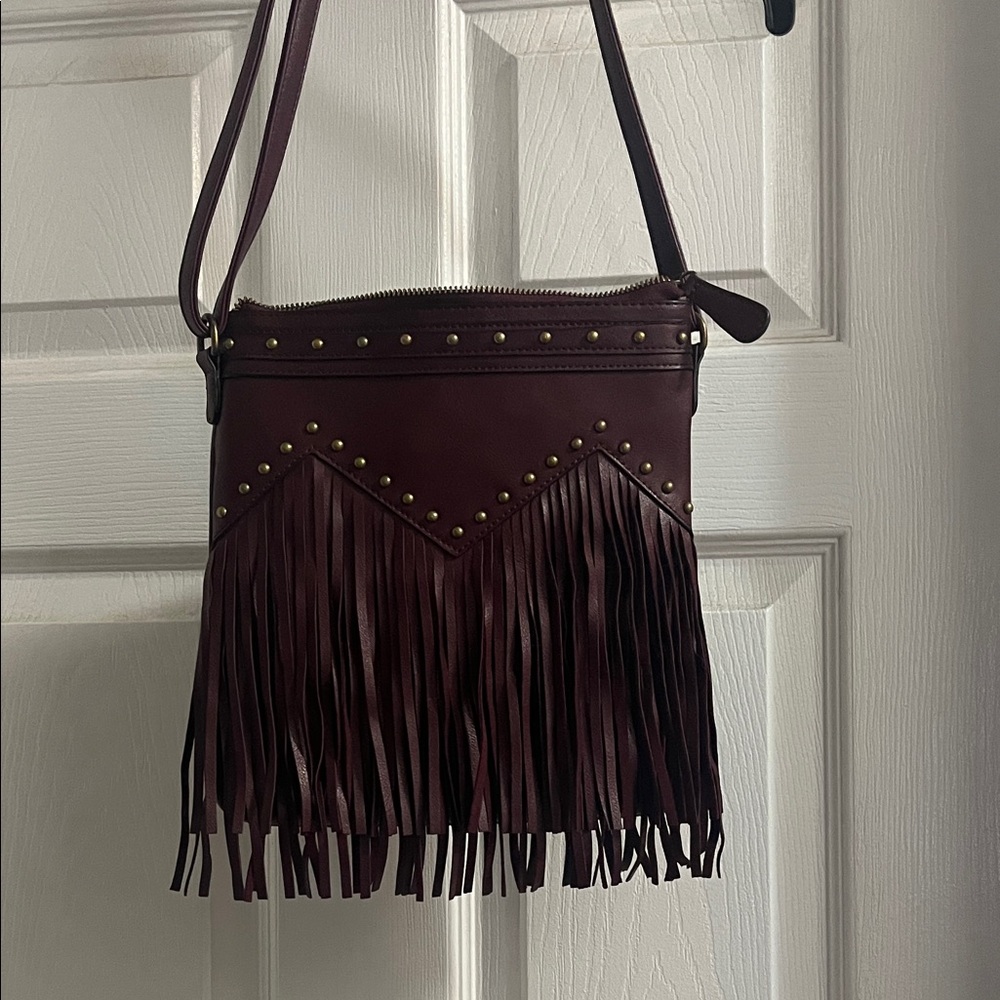 Fringed Burgundy Crossbody Bag